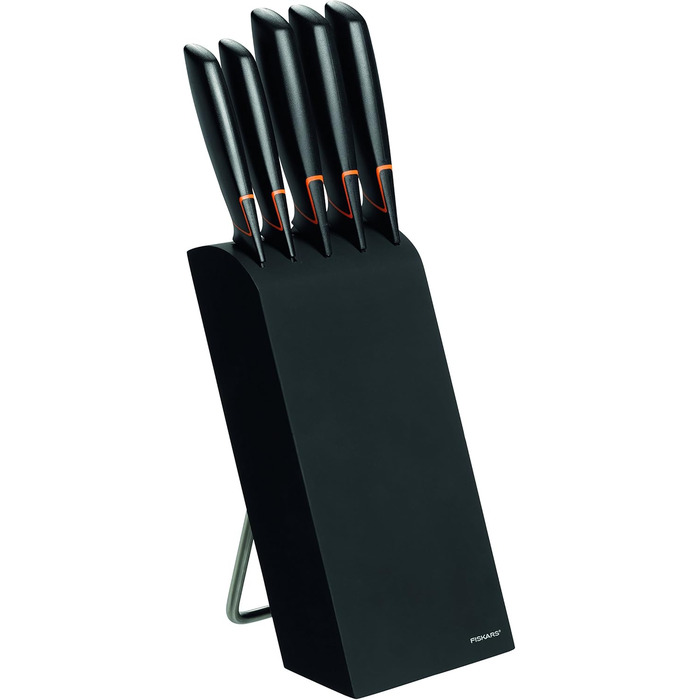 Набір ножів Fiskars Edge 5 предметів, дерев'яний блок (береза) 37 см, чорний