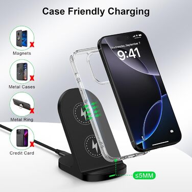 Бездротовий зарядний пристрій 15W Stand для Samsung Galaxy S25/S24/S23/S22/S21 FE та iPhone 16/15/14, Google Pixel 9/8/7/6 (Білий/Чорний)