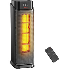 Електричний обігрівач QEXREED 2000W з PTC-нагрівачем, 4 режими, ECO-режим, осциляція 90°, таймер 24г, пульт ДУ, тихий та потужний, захист від перегріву та перекидання