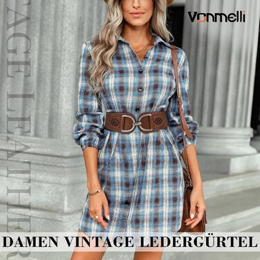 Жіночий ремінь VONMELLI Vintage з широкою пряжкою, еластичний, для суконь та пальто, колір кава, розмір M (84-94 см)