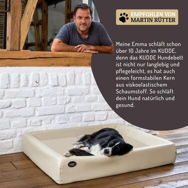 Ортопедичне ліжко для собак SABRO KUDDE Martin Rütter – Штучне шкіряне, миється, водовідштовхувальне, ергономічне, преміум аксесуар для маленьких собак, кремовий колір