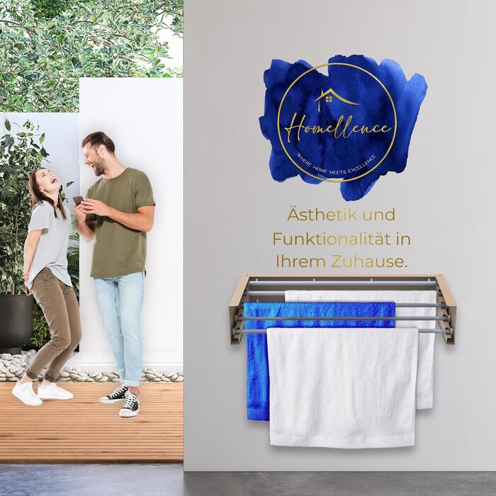 Настінна сушилка для білизни Homellence розтяжна, 3,50 м, білий (70 см, бежевий/капучино)