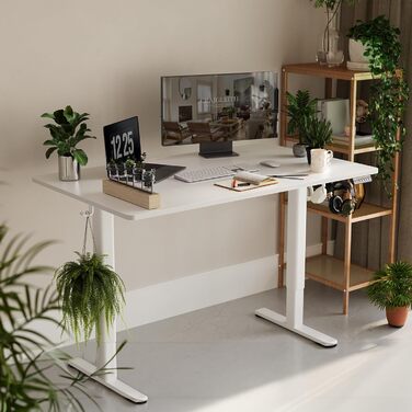 Claiks Electric Height Adjustable Desk 140x70cm - Standing Desk with Cable Management & Memory Function | White Top | Ergonomic Design for Home Office