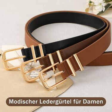 Жіночий шкіряний ремінь JasGood з золотою пряжкою, чорний колір, розмір M (76-90 см)