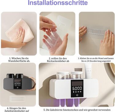 Тримач для зубних щіток Maxspace з УФ стерилізатором, сушаркою, сонячною зарядкою та автоматичним очищенням, настінний, 4 слоти, 2 чашки (білий)