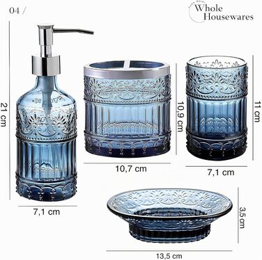 Набір аксесуарів для ванної кімнати WHOLE HOUSEWARES з мозаїчного скла (синій), 4 предмети: дозатор для мила, піднос, склянка, тримач для зубних щіток