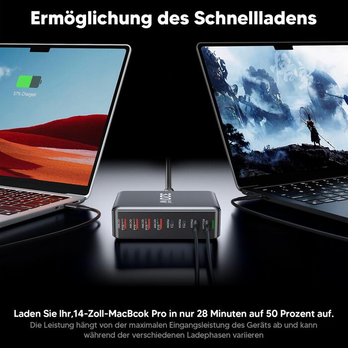 Зарядний пристрій USB-C GaN III 320W, 8 портів: для iPhone, Samsung, MacBook, Dell, Steam Deck та ін.