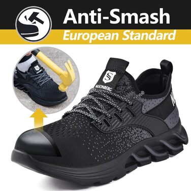 Робочі черевики з металевим носком для чоловіків та жінок. Легкі, дихаючі, розміри 37-48 EU, колір чорний