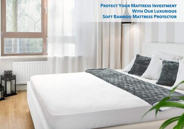 PlushDeluxe Bamboo Mattress Protector - Waterproof, hypoallergenic, and ultra-soft breathable cover protection - PVC, Phthalate Free (Queen Size)