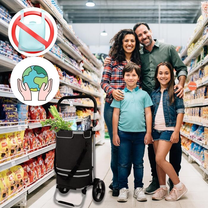 DIVID® Торговий візок з інтегрованою платформою, об'єм 56 літрів, вантажопідйомність до 50 кг, складний, сумка через плече та відділення для охолодження, чорний