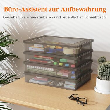 Lifewit 5L Storage Box with Lid, Plastic Box with Clip Closures, Document Box A Organizer, Multi-Purpose Boxes for Crafts, Paper, Art Supplies, Building Blocks, Tools (Gray, 4)
