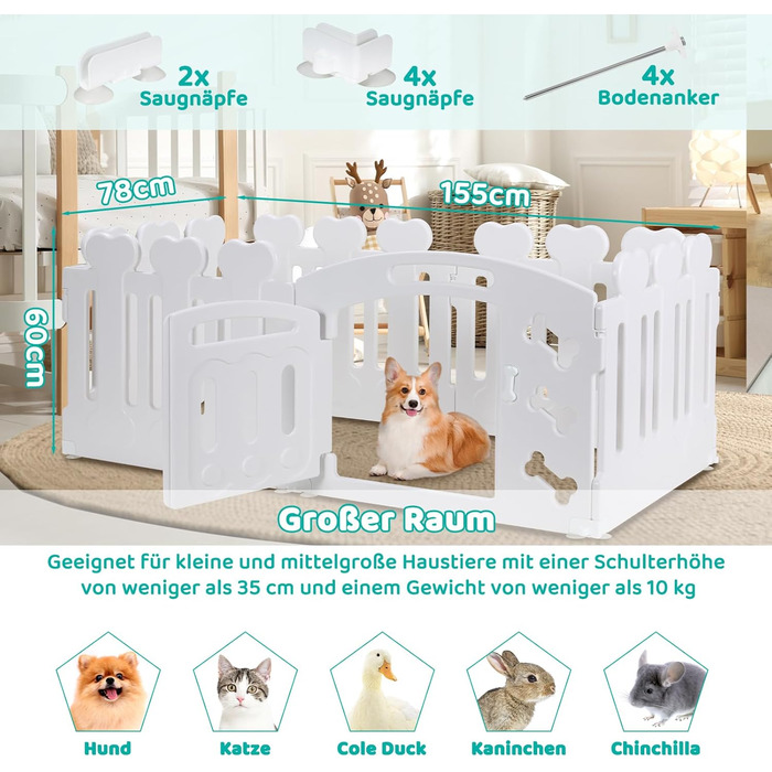 Laufstall для цуценят Mamizо 60 см, пластиковий загон для собак, з торцем та ґрунтами, сірий-білий (5+1)