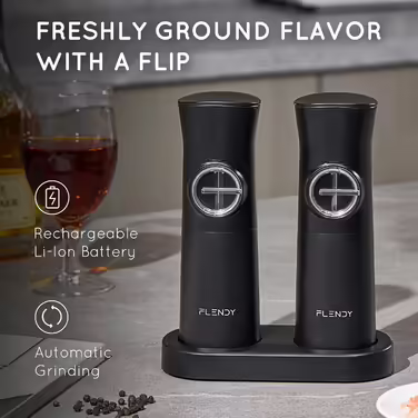Gravity Electric Salt and Pepper Grinder Set, 2-Piece Set Rechargeable Electric Salt and Pepper Shakers with USB-C Charging Station, Electric Spice Grinder for Dry Spices