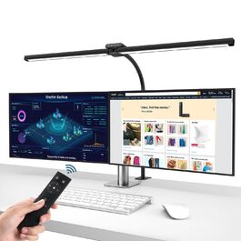 Світлодіодна настільна лампа Brightower Doppelkopf 24W з димером, 80 см, кріплення на стіл, захист очей, 5 режимів освітлення, чорна