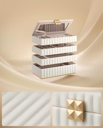 SONGMICS HOME ANAH - Скрінька для прикрас, 4 ящики, з дзеркалом, білий, 17 x 28 x 20,5 см, JBC181W01