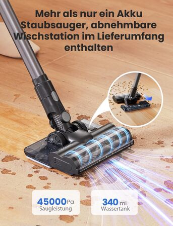Бездротовий пилосос Proscenic P11 з функцією миття підлоги, 45KPA, 550W, 60хв, сірий