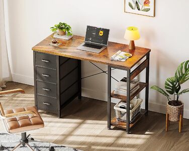 Компактний письмовий стіл Coleshome з 4 висувними ящиками, 100x40 см, з полицями, для офісу, кабінету, спальні (колір: коричневий)