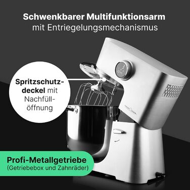 Кухонна машина ProfiCook KM 1254 з великою чашею 12л, потужний 2500W мотор, металеве редуктор та LED-дисплей | Харчовий процесор для тіста до 8,5 кг, 13 швидкостей