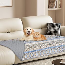 Двостороння водонепроникна ковдра для собак, чохол на ліжко для собак у стилі бохо, ковдра для домашніх тварин, захист дивану/крісла для цуценят, котів, дітей, пральна машина, зворотна сторона (Бежевий медальйон, 178 x 76 см)