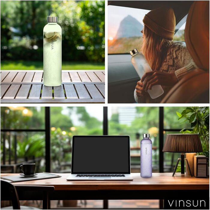 VINSUN Water Bottle 650ml, 1000ml, 1500ml - Leak-proof, Carbonated Drink Compatible, BPA-free, Tritan - Lightweight Water Bottle for Sports, Outdoor Activities, School, Cycling, Office (650 ml, Transparent)