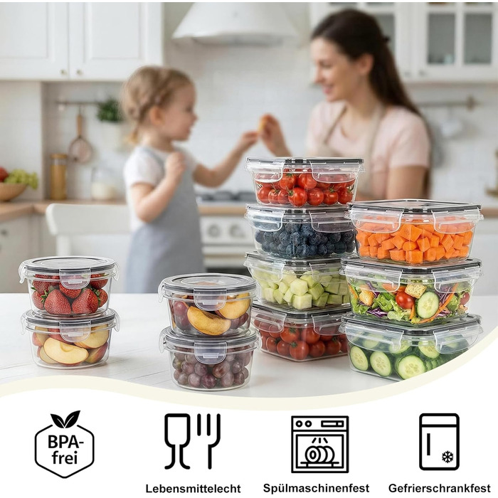 Набір контейнерів для зберігання продуктів Haushaltszauber 13 шт (8 кв. 0.55л + 5 круг. 0.24л) | Герметичні, BPA-free, штабельовані, прозорі | Для кухні, холодильника, морозильника