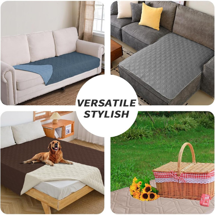 Водонепроникний килимок для собак - міцний килимок 173x203 см, для активного відпочинку, машинного прання, двосторонній, підходить для собак та котів, сірий + темно-сірий