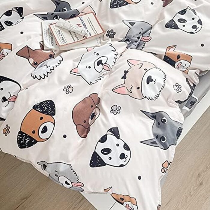 Комплект постільної білизни з мармуровим малюнком 200x200, 3 частини, мікрофібра, з блискавкою, 200x200 см, 2 наволочки 80x80 см, мультяшні собаки