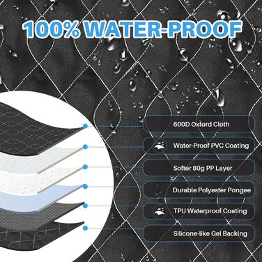 Водонепроникний килимок для собак у машину, 213x190 см, чорний. Захист від подряпин та ковзання, з віконцем для спостереження за твариною