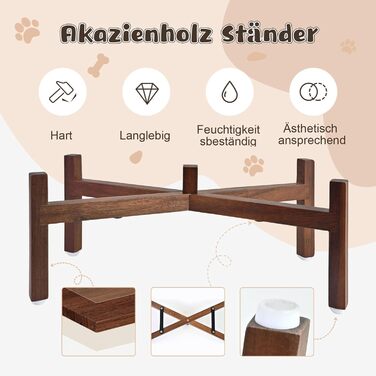 Миска для собак SpunkyJunky з кераміки, подвійна, з підставкою з акації (1250 мл, білий)
