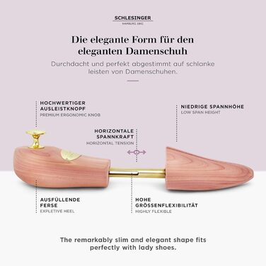 Schlesinger – Premium women's shoe trees made from fine cedarwood for optimal shoe care. Queen model. Size 36 – 41 in silver or gold.