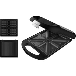 Сендвічниця Cecotec Rock'nToast Family Waffle: 1500W, 4 вафлі, антипригарне покриття, 180° поворот, швидкий нагрів, нержавіюча сталь, індикатор температури, рівномірне підсмажування, 3 змінні пластини