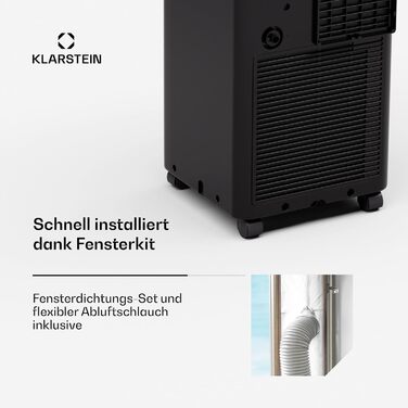 Klarstein Aero Ring Mobile Klimaanlage: 9000 BTU, 3-в-1 (Охолодження, Зволожувач, Вентилятор), Smart App, Голосове керування, для приміщень до 31 м², Клас енергоефективності A, R290, Кольори: Чорний