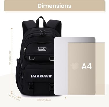 Шкільний рюкзак Tanou для дівчаток-підлітків, велика місткість, водонепроникний, чорний, 9573#