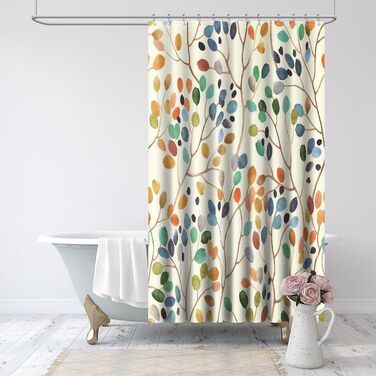 Шторка для душу Amaredom з квітковим малюнком для ванної кімнати, кольорові листки, комплект з гачками - 120x200 см