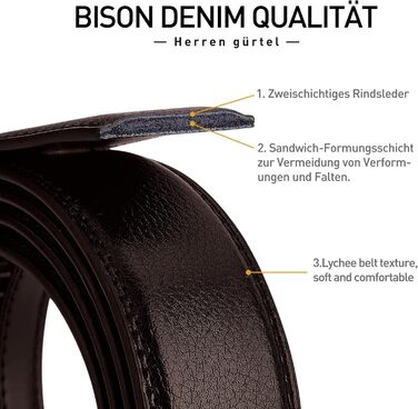 Чоловічий шкіряний ремінь BISON DENIM з автоматичною застібкою-ратом - для бізнесу та ділових костюмів, ширина 35 мм, колір кавовий, артикул N71287