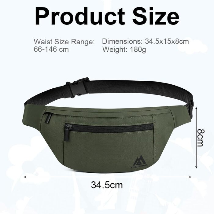 Поясна сумка Flintronic для чоловіків та жінок, стильна, для спорту, відпочинку та міста, зелена