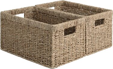 StorageWorks Woven Watermelon Basket Set of 2, Storage Baskets Woven from Watermelon Rind, 33x21x18cm Watermelon Storage Basket Rectangular Shelf Basket with Double Handle for Gifts (Natural Color (Seagrass), 33cmx21cmx18cm)