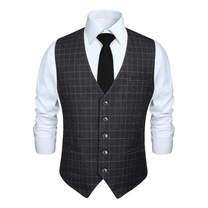 Жилет для чоловіків HISDERN з бавовни в клітинку для весілля та формальних заходів, сірий, XXL