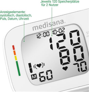 Тонометр на зап'ясті Medisana BW 335 з пам'яттю, вимірювання пульсу та артеріального тиску, індикатор артеріального тиску (Ampel-Skala), виявлення нерегулярного серцебиття