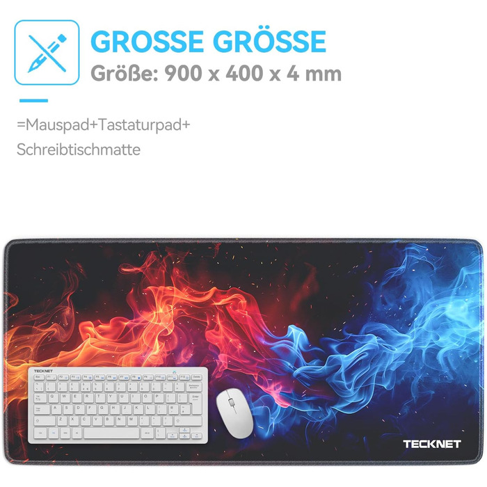 TECKNET XXL килимок для миші Speed Gaming, 900x400 мм, чорний, для геймерів, вологостійкий, з покращеною поверхнею для точності та швидкості, антиковзаюча гумова основа (дизайн 