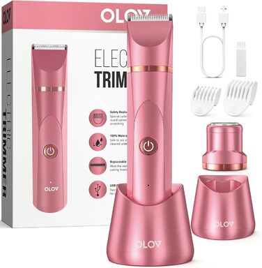 Електричний жіночий епілятор для тіла та обличчя, для інтимної зони, мокрий/сухий, з USB-зарядкою, рожевий