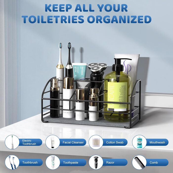 Тримач для зубних щіток Luxspire, електричний, з дренажними отворами, настінний, без свердління, для зубної пасти та насадок, 2 слоти (чорний)