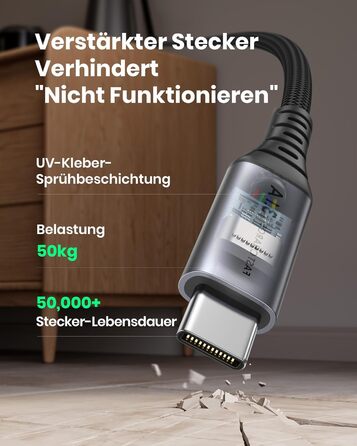 Кабель USB-C на USB-C, 3.1A, 2м, нейлон, чорний - для iPhone, Samsung, Google Pixel