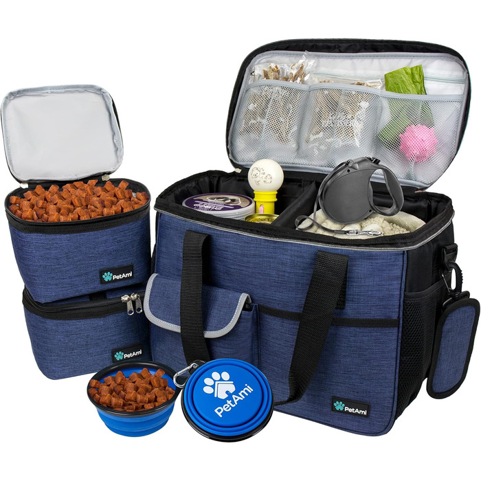 Сумка-органайзер для собак PetAmi: дорожня сумка для корму та аксесуарів, ідеальна для подорожей та кемпінгу (середня, Marineblau)