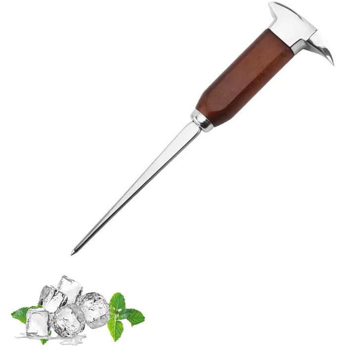 1 x 17 cm ice pick for bar, stainless steel and wood, Japanese style, ice pick, ice pick for freezer, kitchen, picnic, camping (U77-1)