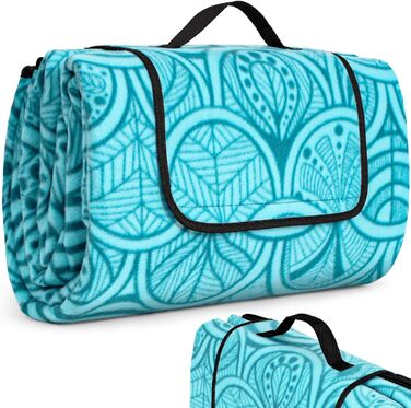 Пікнікова ковдра SOMLAW 200x200 см, водовідштовхувальна, для 4-6 осіб, XXL, з ручкою, ідеальна для кемпінгу та пікніків (блакитна)