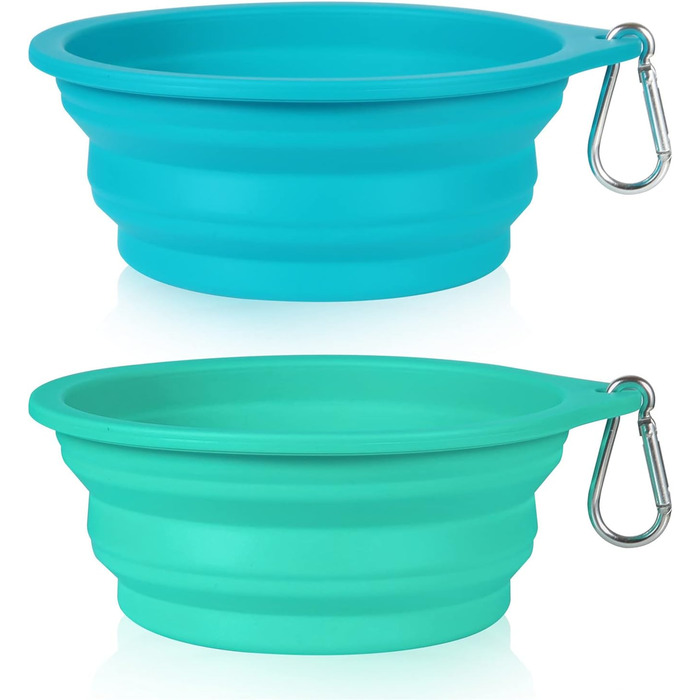 Складний миска для собак SLSON 2 шт. - портативна годівниця для тварин, миска для води, з карабіном, для подорожей, блакитна
