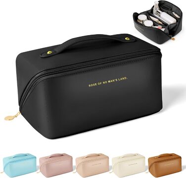 Чорна косметичка для подорожей з PU шкіри, велика місткість, водонепроникна | Органайзер для туалетних аксесуарів