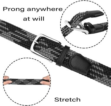 Еластичний плетений ремінь JUKMO, стрейч-ремень у подарунковій коробці (Чорний/Сірий, L (36'-39'))