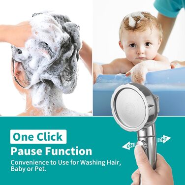 MIAOHUI Modern Handheld Showerhead with On/Off Switch, High-Pressure Showerhead with Handheld, 3 Spray Settings, Detachable Showerhead with Hose, Adjustable Shower Holder (Brushed Nickel) (Chrome)